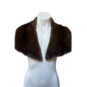 Vintage Genuine Mink Fur Stole Collar Wrap Satin Lined
